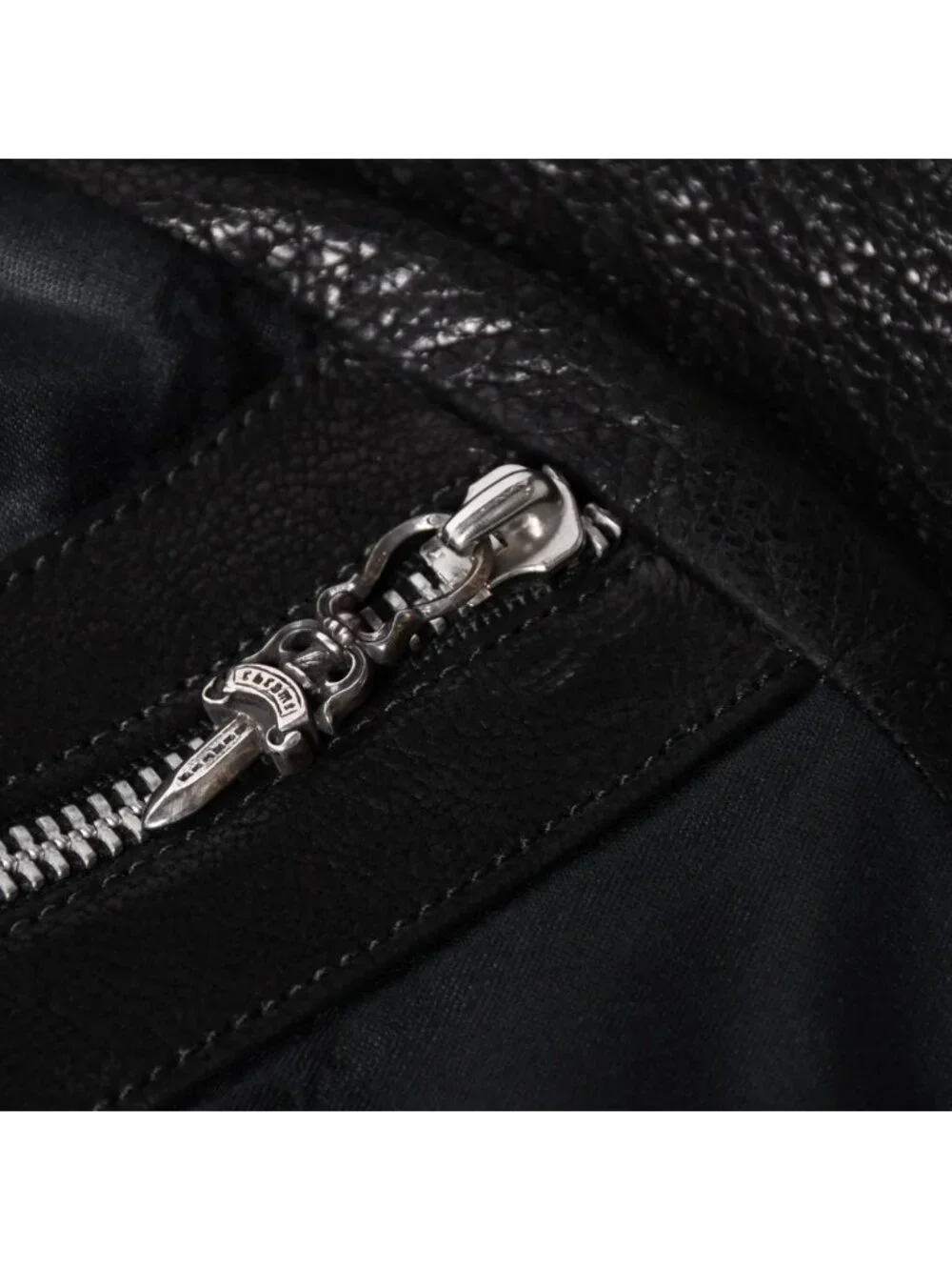 Chrome Hearts Vest Leather Dagger Zip Black Silver
